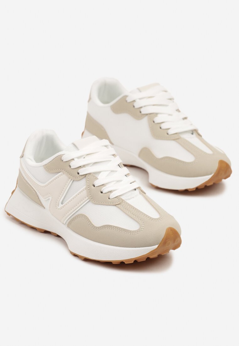 Beżowe Sneakersy Ozdobione Geometrycznym Motywem Zdivena