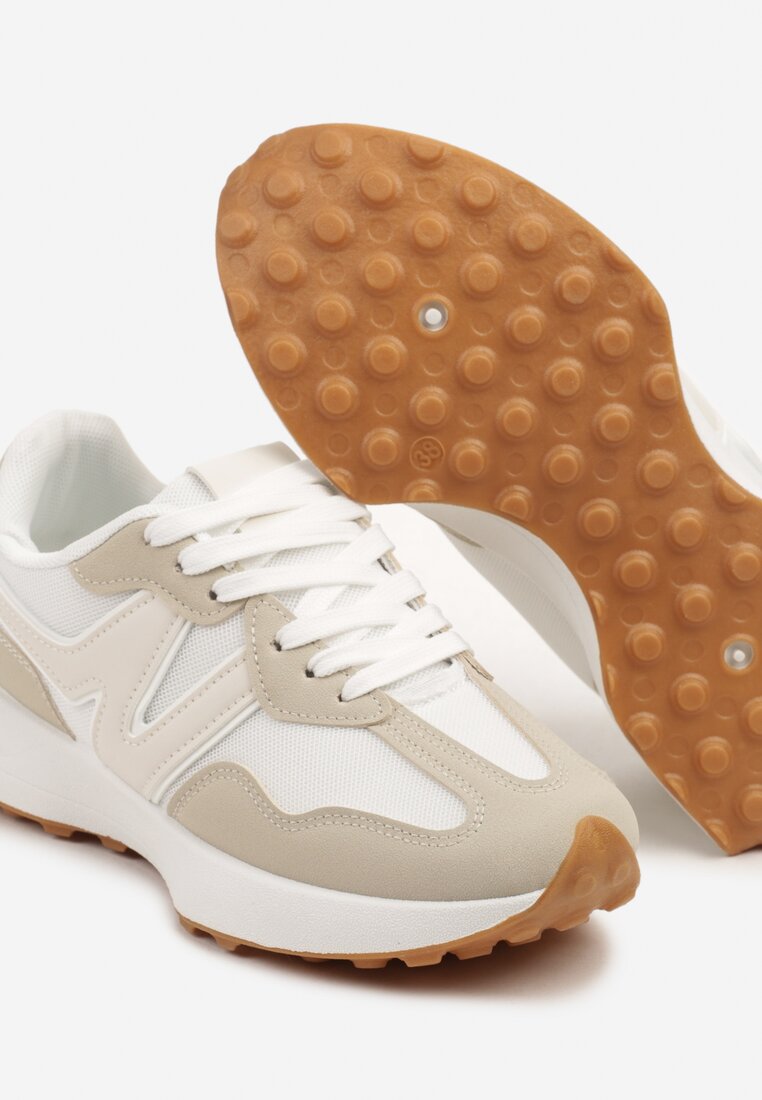 Beżowe Sneakersy Ozdobione Geometrycznym Motywem Zdivena