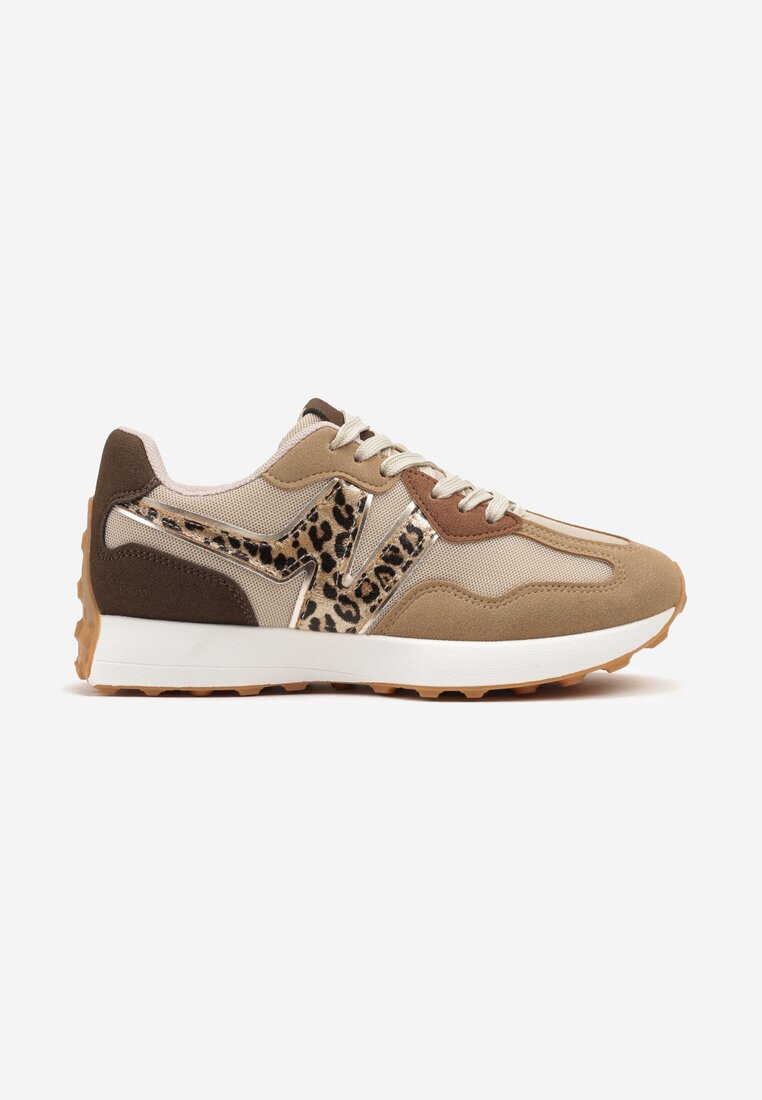 Ciemnobeżowe Sneakersy Ozdobione Geometrycznym Motywem w Panterkę Zdivena