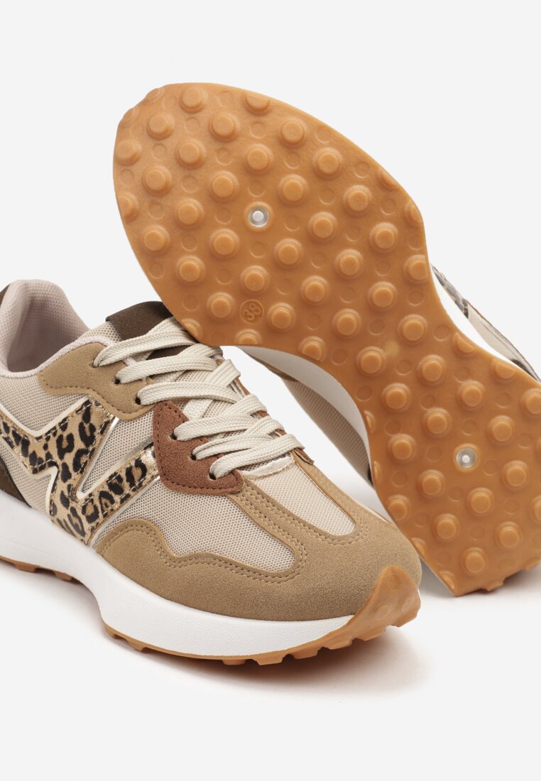 Ciemnobeżowe Sneakersy Ozdobione Geometrycznym Motywem w Panterkę Zdivena