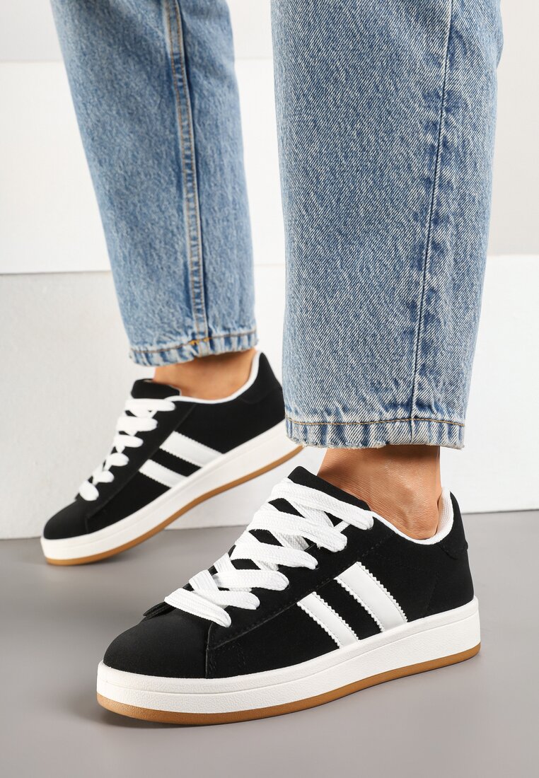 Czarne Sneakersy Ozdobione Motywem Pasków Flortewi