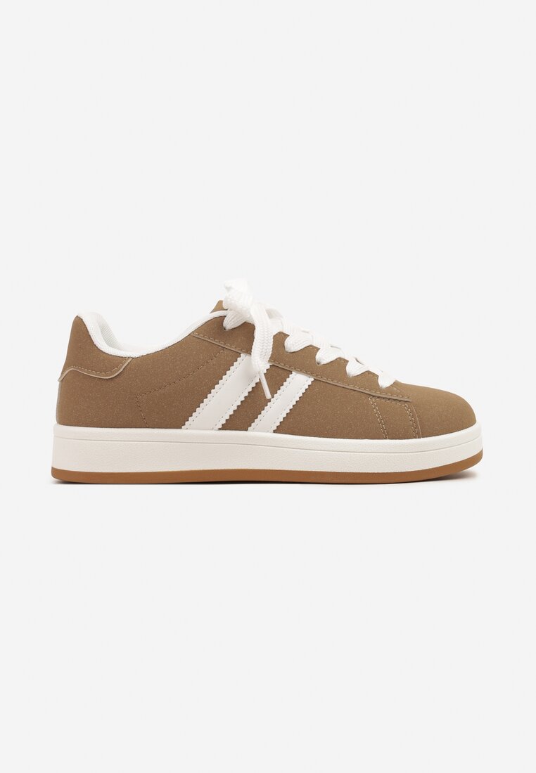Ciemnobeżowe Sneakersy Ozdobione Motywem Pasków Flortewi