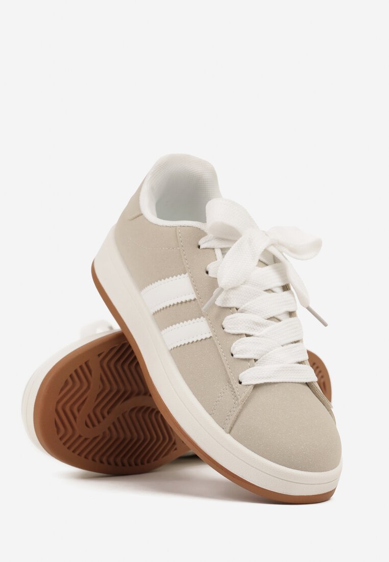 Beżowe Sneakersy Ozdobione Motywem Pasków Flortewi