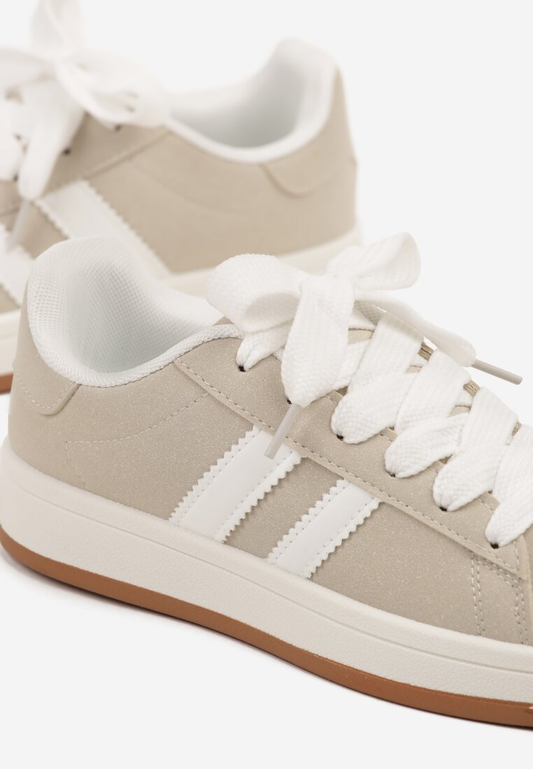 Beżowe Sneakersy Ozdobione Motywem Pasków Flortewi