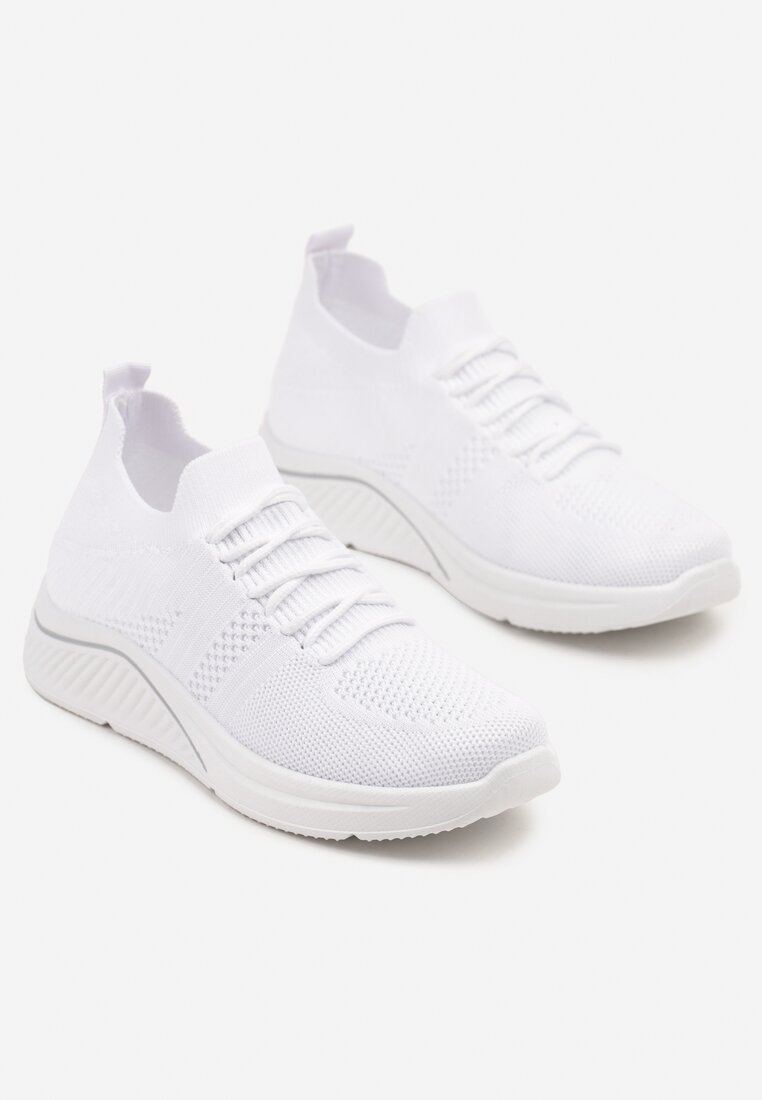 Białe Siateczkowe Buty Sportowe Sneakersy na Zdobionej Podeszwie Talloti