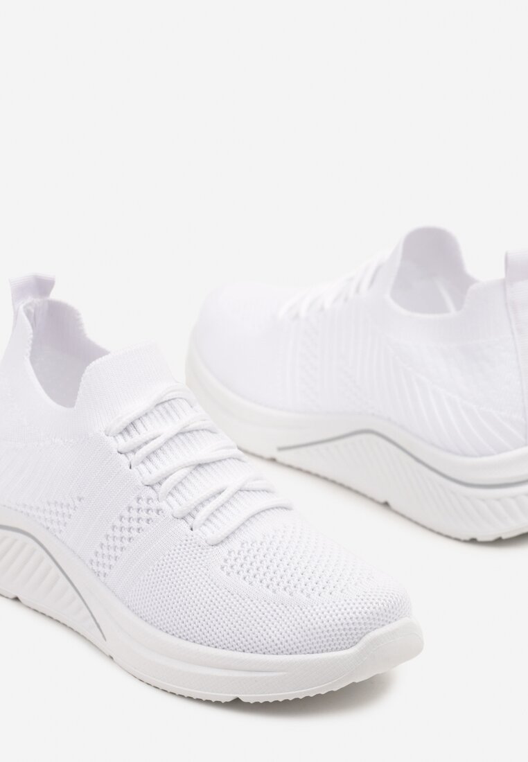 Białe Siateczkowe Buty Sportowe Sneakersy na Zdobionej Podeszwie Talloti