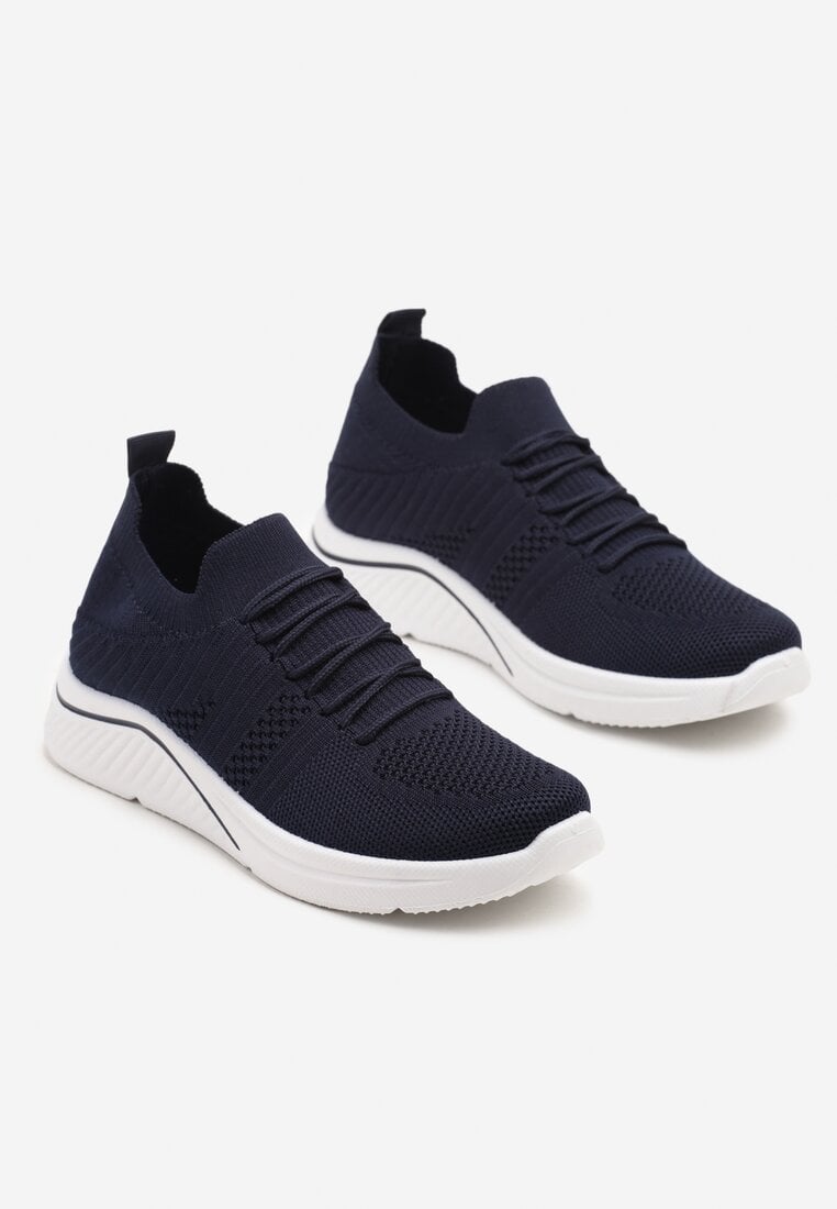 Granatowe Siateczkowe Buty Sportowe Sneakersy na Zdobionej Podeszwie Talloti