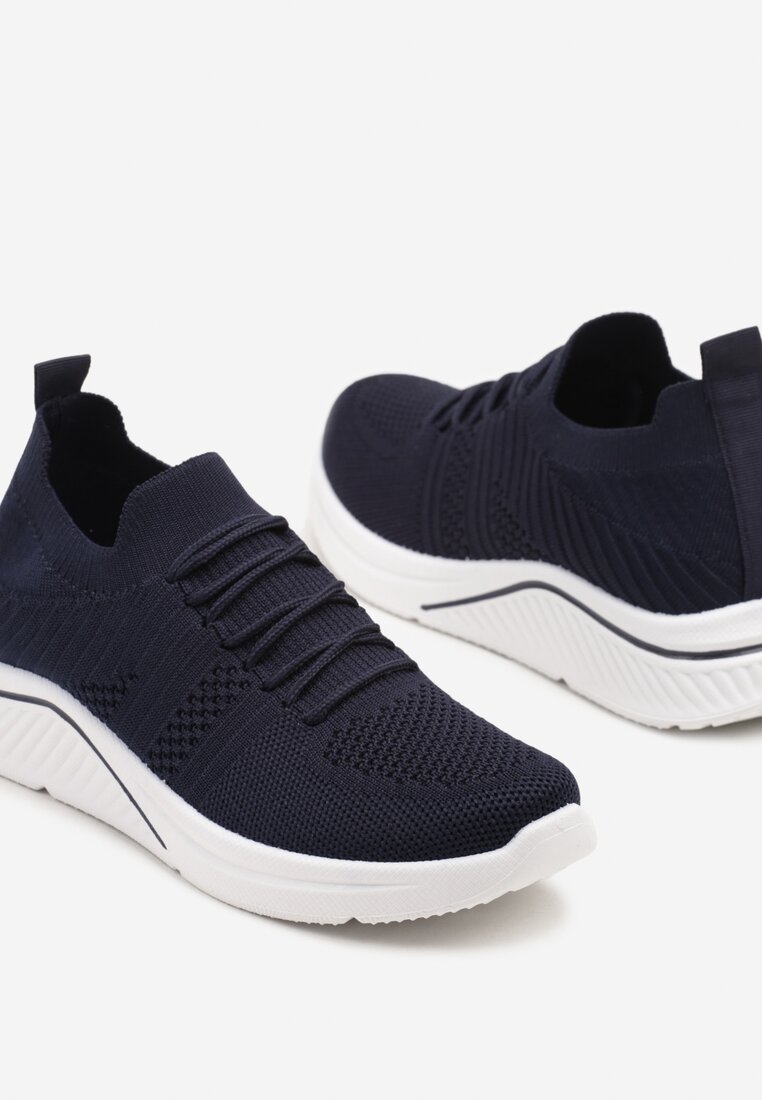 Granatowe Siateczkowe Buty Sportowe Sneakersy na Zdobionej Podeszwie Talloti