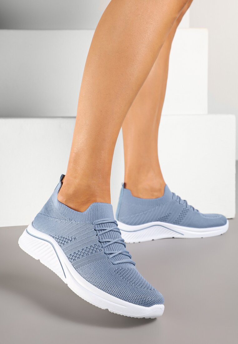 Niebieskie Siateczkowe Buty Sportowe Sneakersy na Zdobionej Podeszwie Talloti