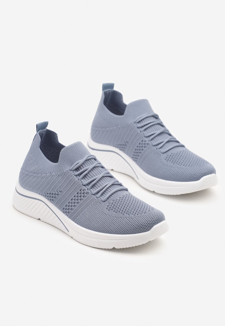 Niebieskie Siateczkowe Buty Sportowe Sneakersy na Zdobionej Podeszwie Talloti