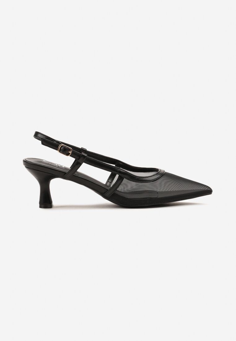 Czarne Siateczkowe Sandały Slingback na Niskim Obcasie Syltewi