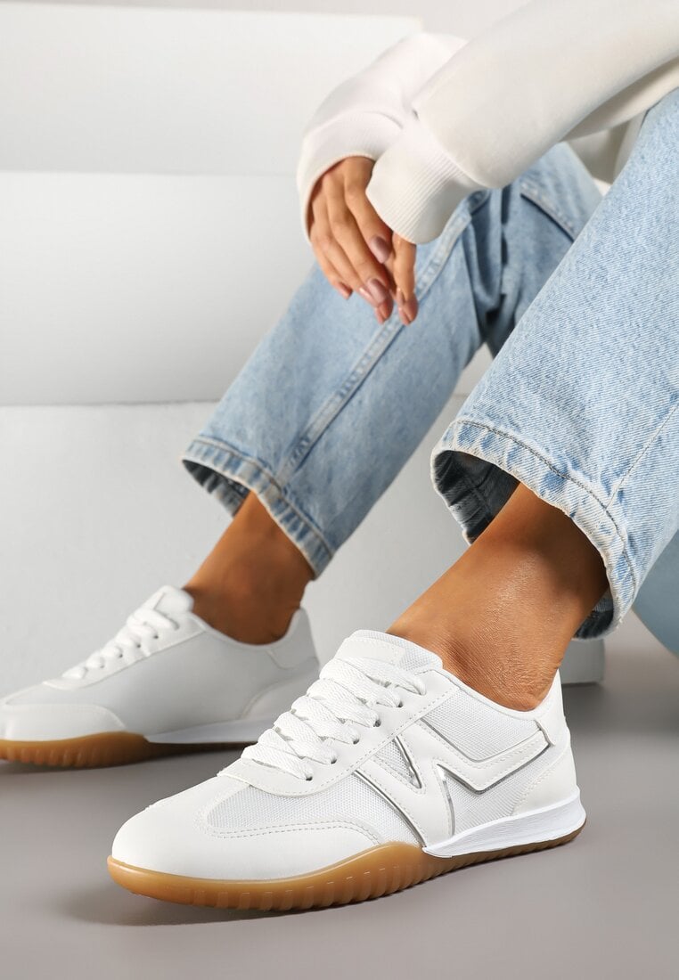 Białe Sneakersy Typu Klasyczne Tenisówki Zdobione Przeszyciami Elanioria