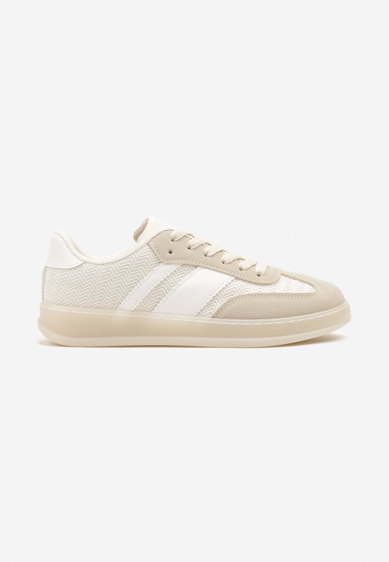 Beżowe Sneakersy Tenisówki Ozdobione Paskami Amodira