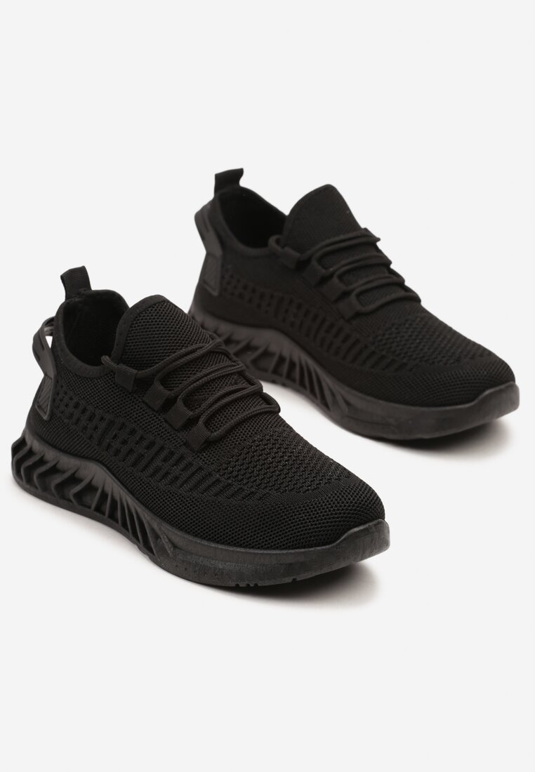 Czarne Siateczkowe Buty Sportowe Sneakersy na Podeszwie z Tłoczeniami Finloti
