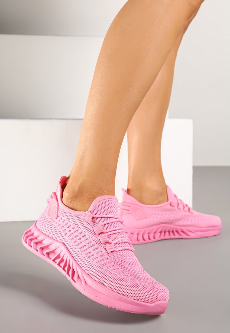 Fuksjowe Siateczkowe Buty Sportowe Sneakersy na Podeszwie z Tłoczeniami Finloti
