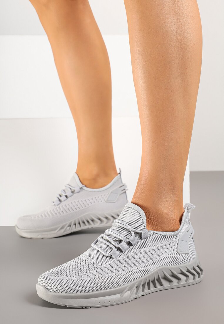 Szare Siateczkowe Buty Sportowe Sneakersy na Podeszwie z Tłoczeniami Finloti