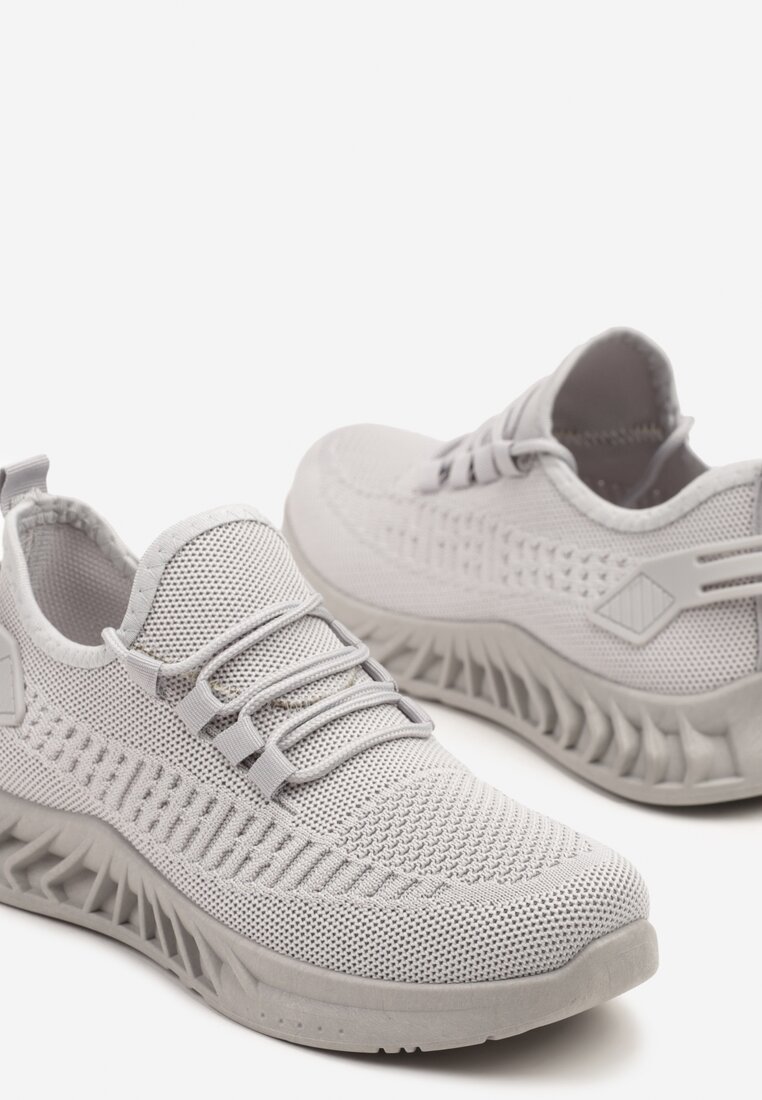 Szare Siateczkowe Buty Sportowe Sneakersy na Podeszwie z Tłoczeniami Finloti