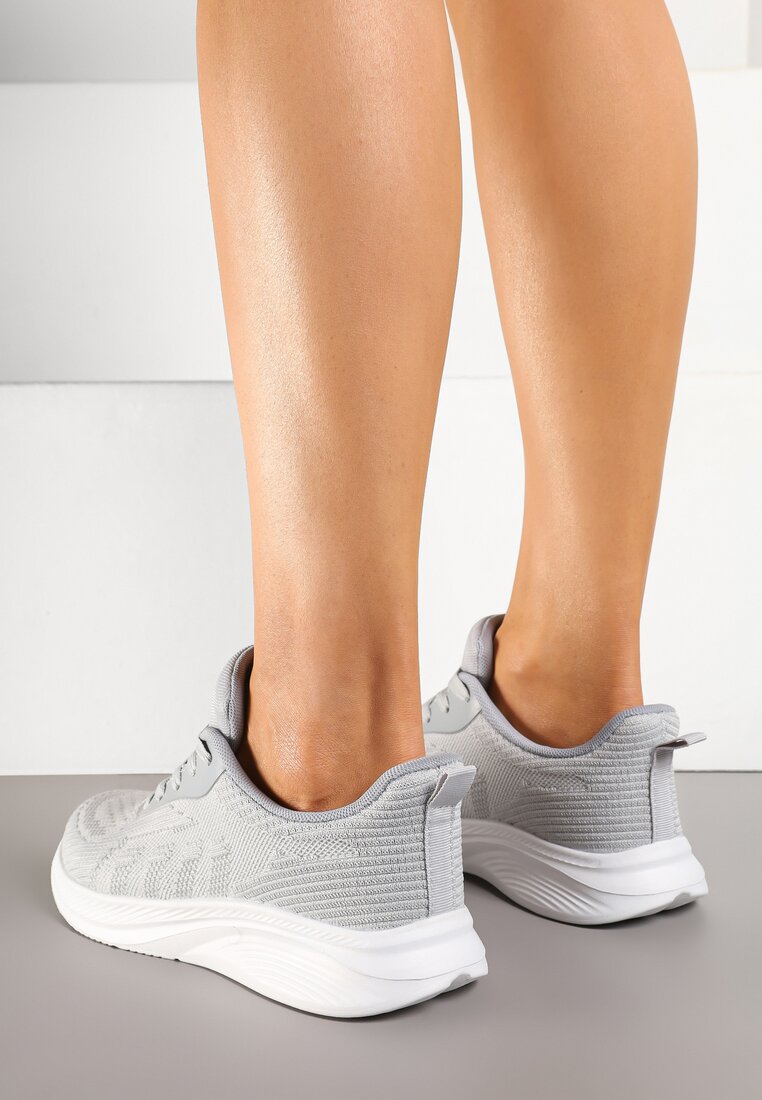 Szare Buty Sportowe Sneakersy z Tłoczonym Wzorem Amosira
