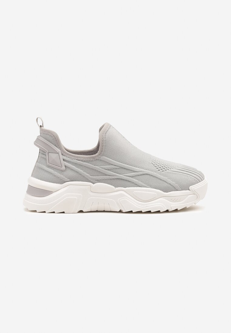 Szare Siateczkowe Buty Sportowe Sneakersy Wsuwane Zdobione Tłoczeniami Nusadela