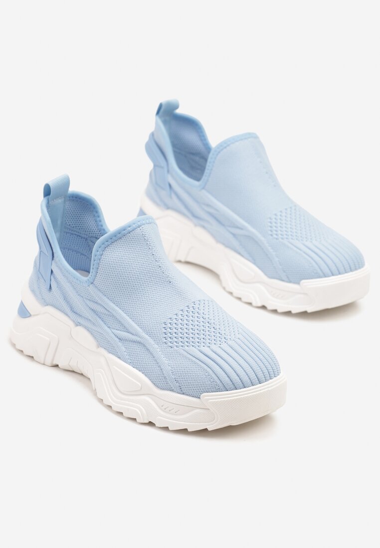 Jasnoniebieskie Siateczkowe Buty Sportowe Sneakersy Wsuwane Zdobione Tłoczeniami Nusadela
