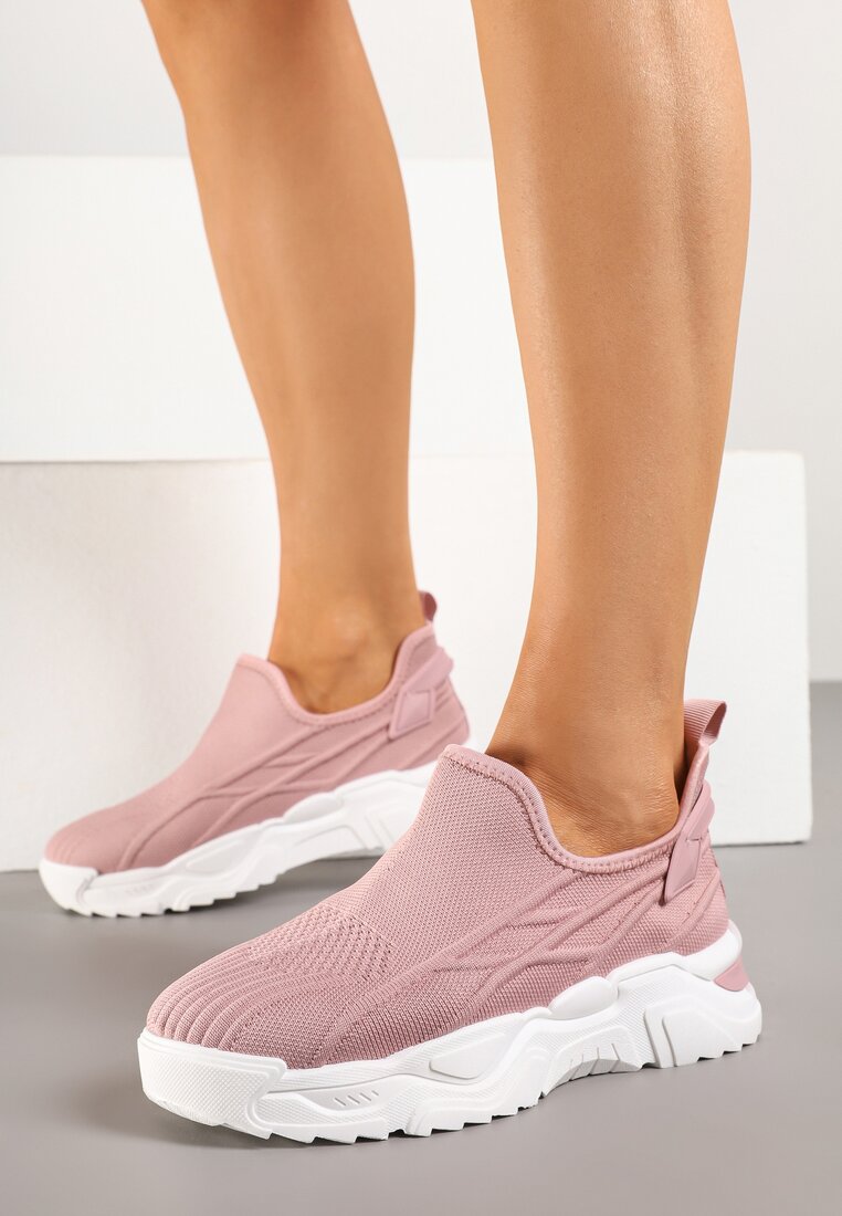 Różowe Siateczkowe Buty Sportowe Sneakersy Wsuwane Zdobione Tłoczeniami Nusadela