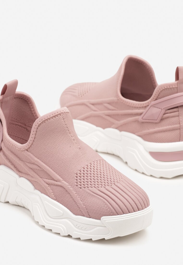 Różowe Siateczkowe Buty Sportowe Sneakersy Wsuwane Zdobione Tłoczeniami Nusadela