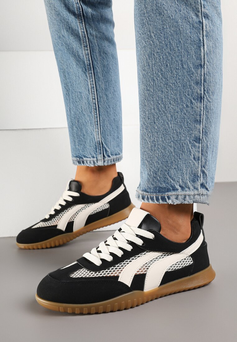 Czarne Sneakersy Tenisówki z Geometrycznym Motywem Amotheira