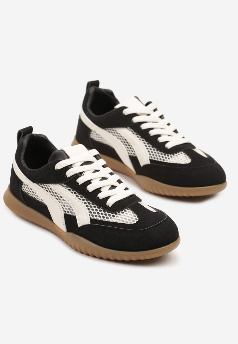 Czarne Sneakersy Tenisówki z Geometrycznym Motywem Amotheira