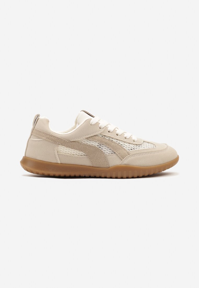 Ciemnobeżowe Sneakersy Tenisówki z Geometrycznym Motywem Amotheira