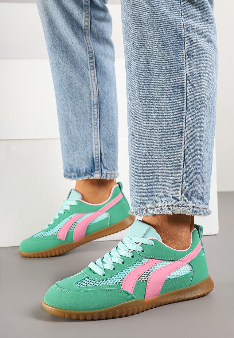 Zielone Sneakersy Tenisówki z Geometrycznym Motywem Amotheira