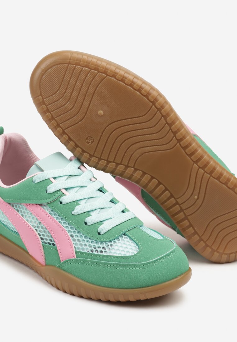 Zielone Sneakersy Tenisówki z Geometrycznym Motywem Amotheira