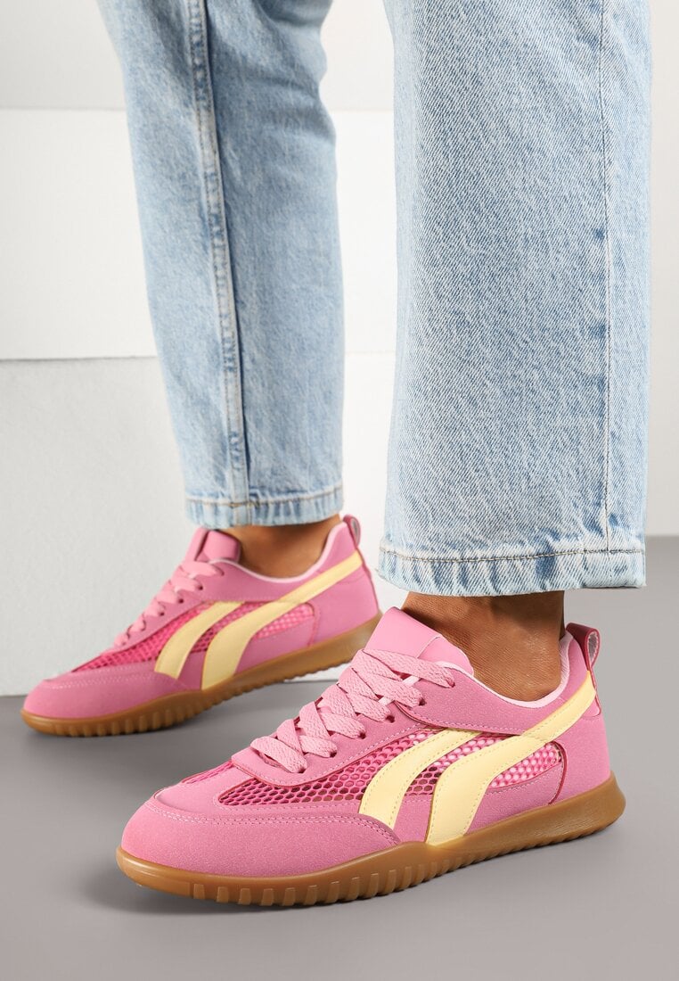Fuksjowe Sneakersy Tenisówki z Geometrycznym Motywem Amotheira