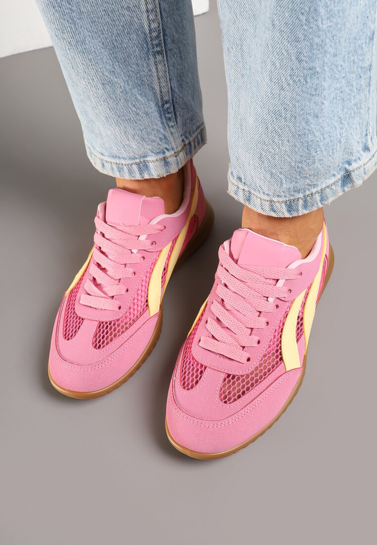 Fuksjowe Sneakersy Tenisówki z Geometrycznym Motywem Amotheira