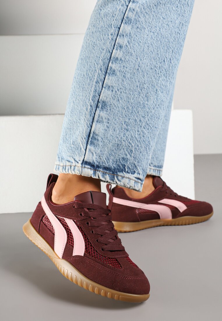 Bordowe Sneakersy Tenisówki z Geometrycznym Motywem Amotheira