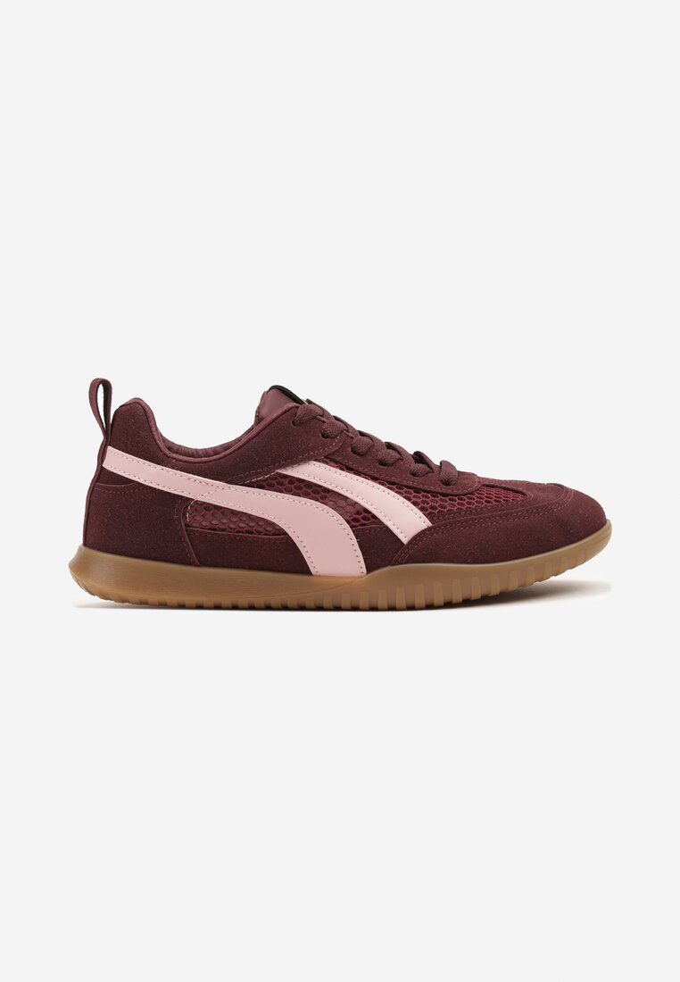 Bordowe Sneakersy Tenisówki z Geometrycznym Motywem Amotheira