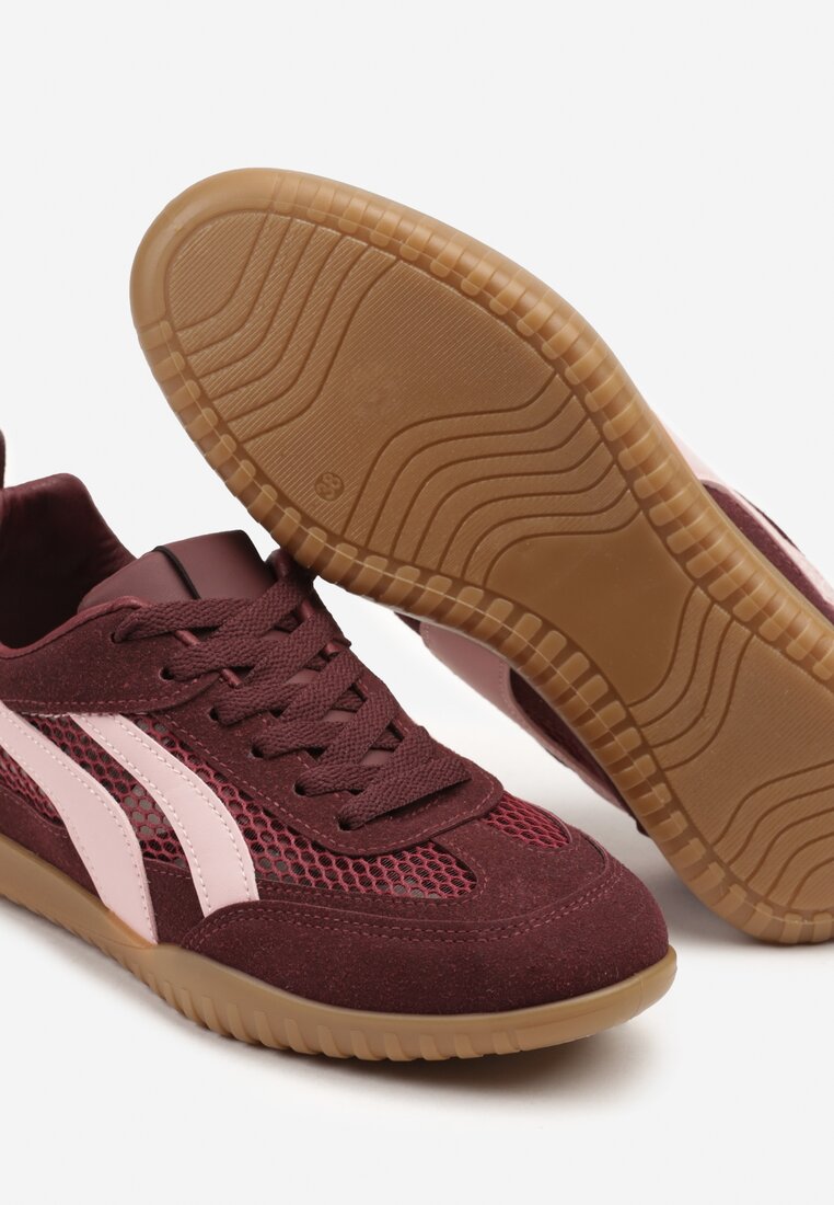 Bordowe Sneakersy Tenisówki z Geometrycznym Motywem Amotheira