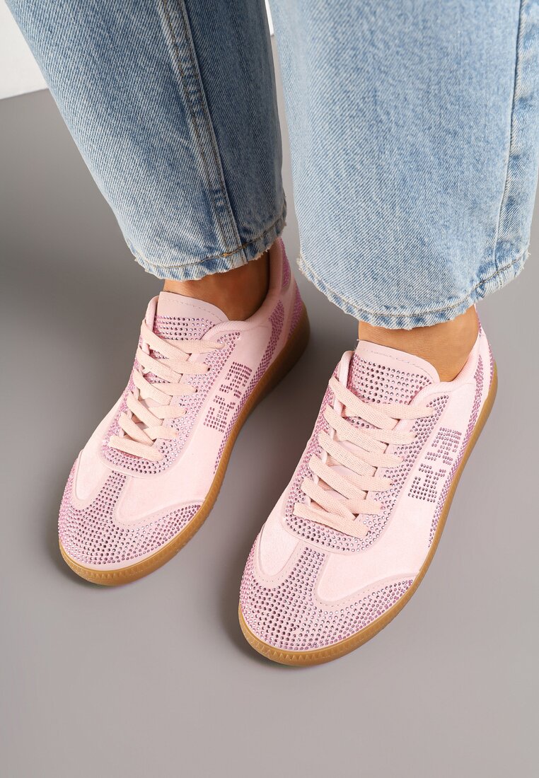Różowe Sneakersy Tenisówki Ozdobione Cyrkoniami Amoiona