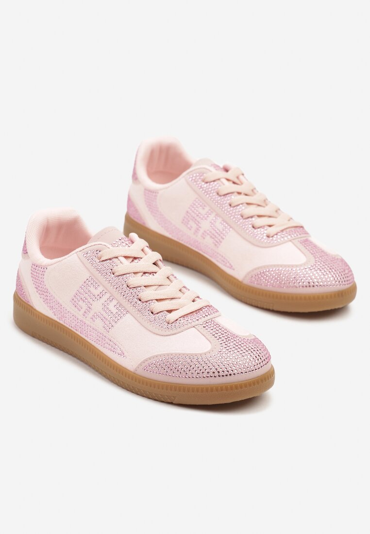 Różowe Sneakersy Tenisówki Ozdobione Cyrkoniami Amoiona