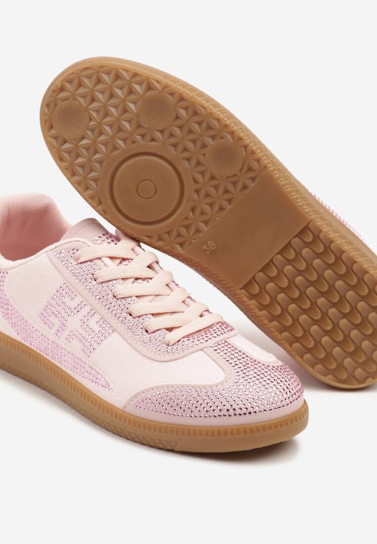 Różowe Sneakersy Tenisówki Ozdobione Cyrkoniami Amoiona