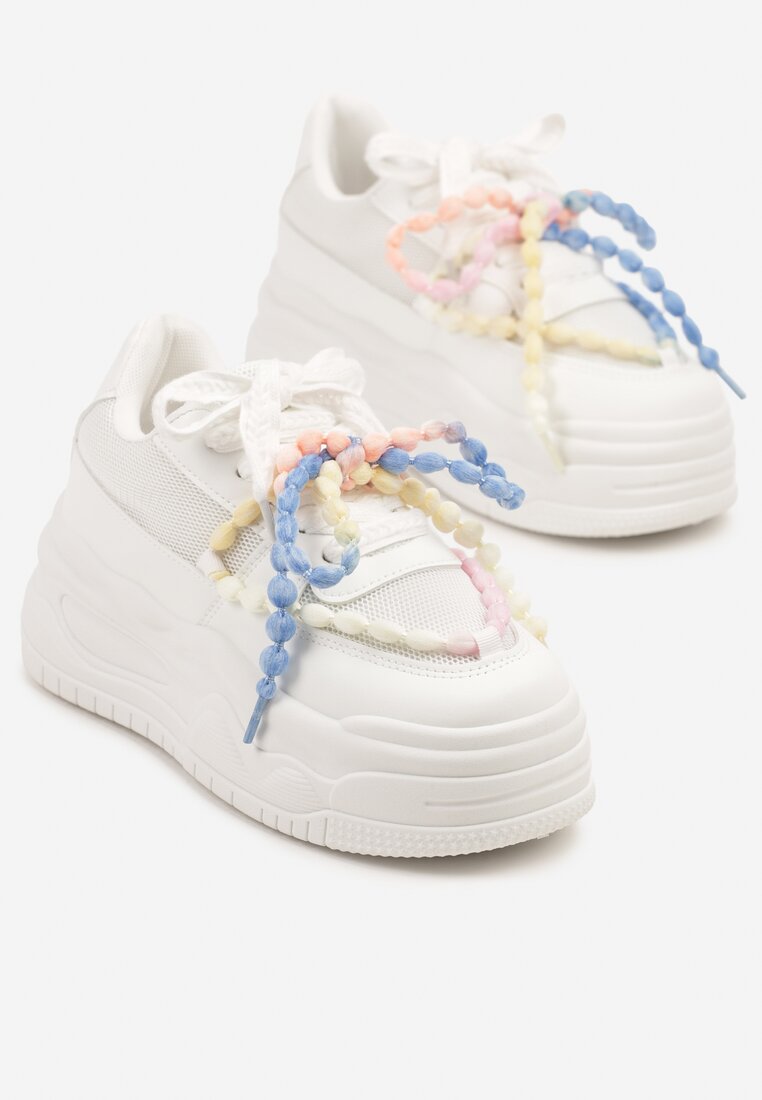 Białe Sneakersy na Platformie z Koralikami Amovanna