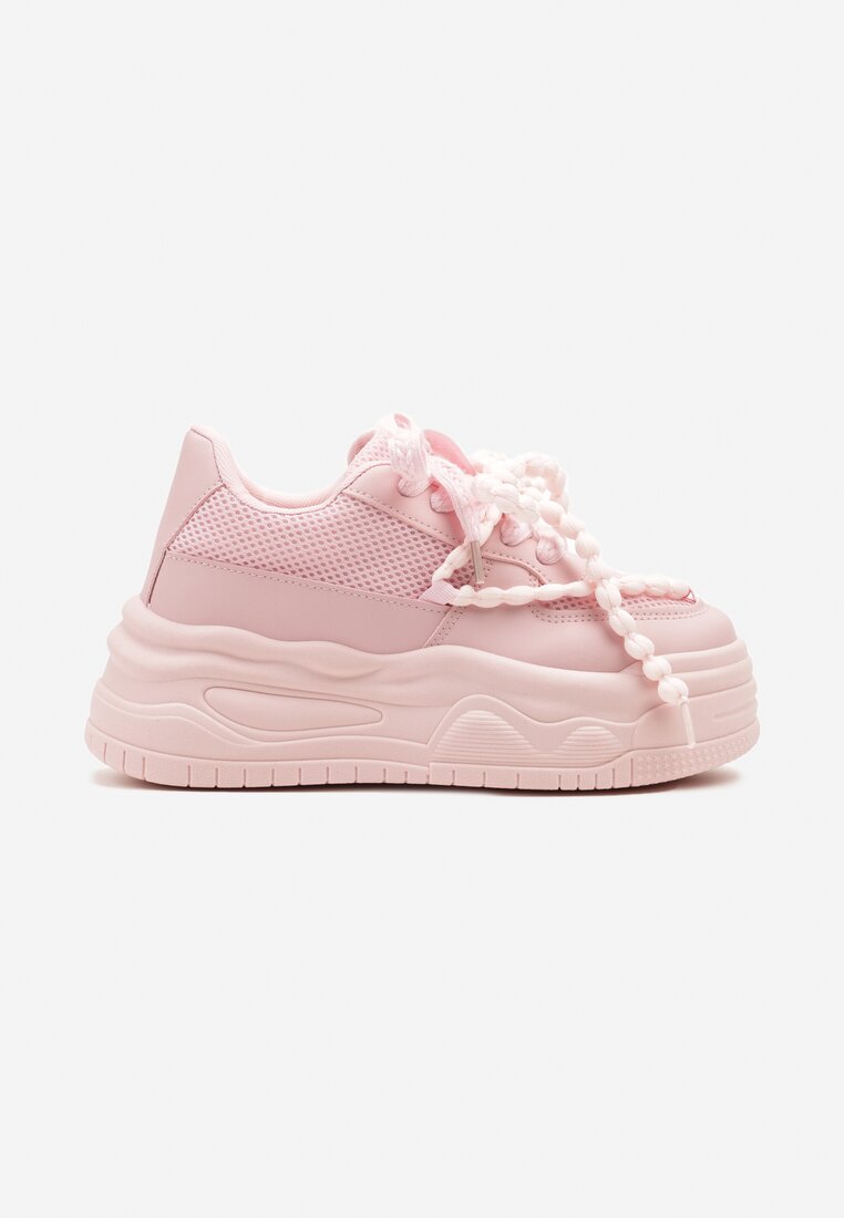 Różowe Sneakersy na Platformie z Koralikami Amovanna