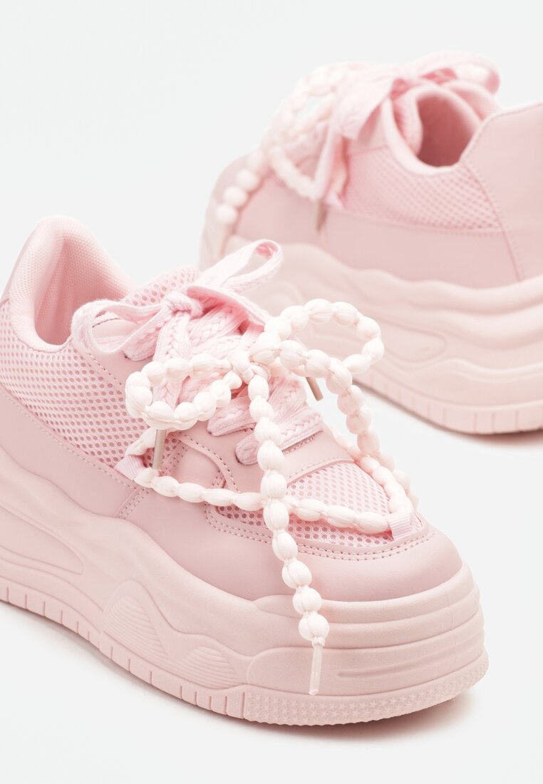 Różowe Sneakersy na Platformie z Koralikami Amovanna