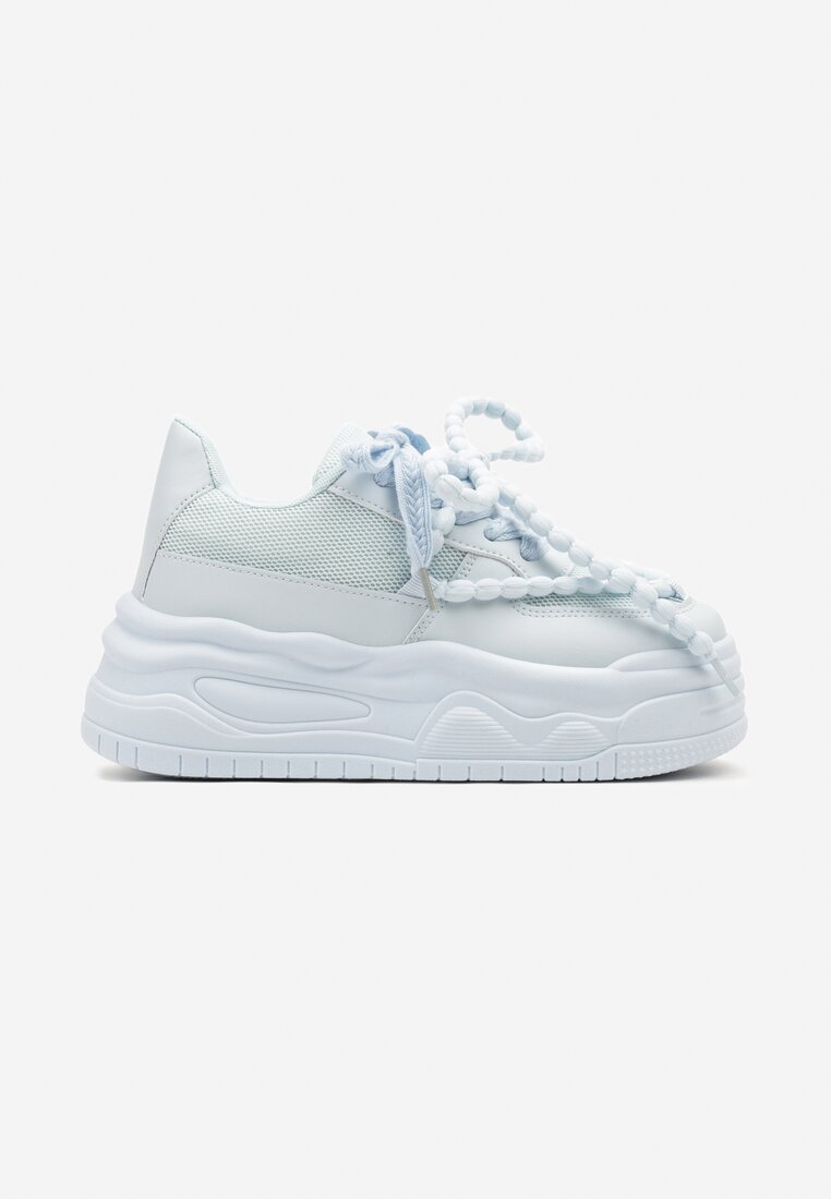 Niebieskie Sneakersy na Platformie z Koralikami Amovanna