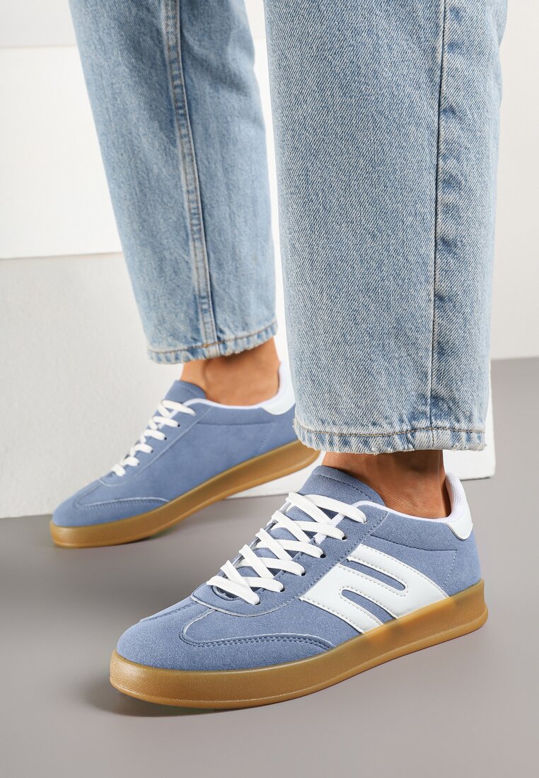Niebieskie Sneakersy Kultowe Tenisówki Zdobione Przeszyciami Eveltewia