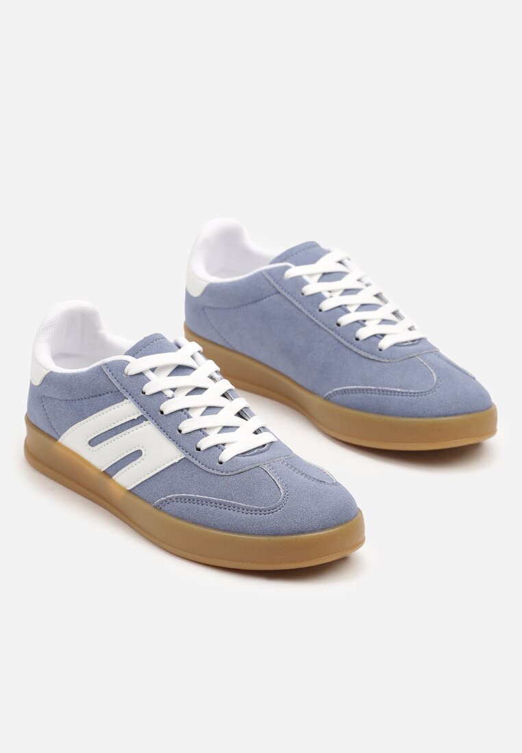 Niebieskie Sneakersy Kultowe Tenisówki Zdobione Przeszyciami Eveltewia