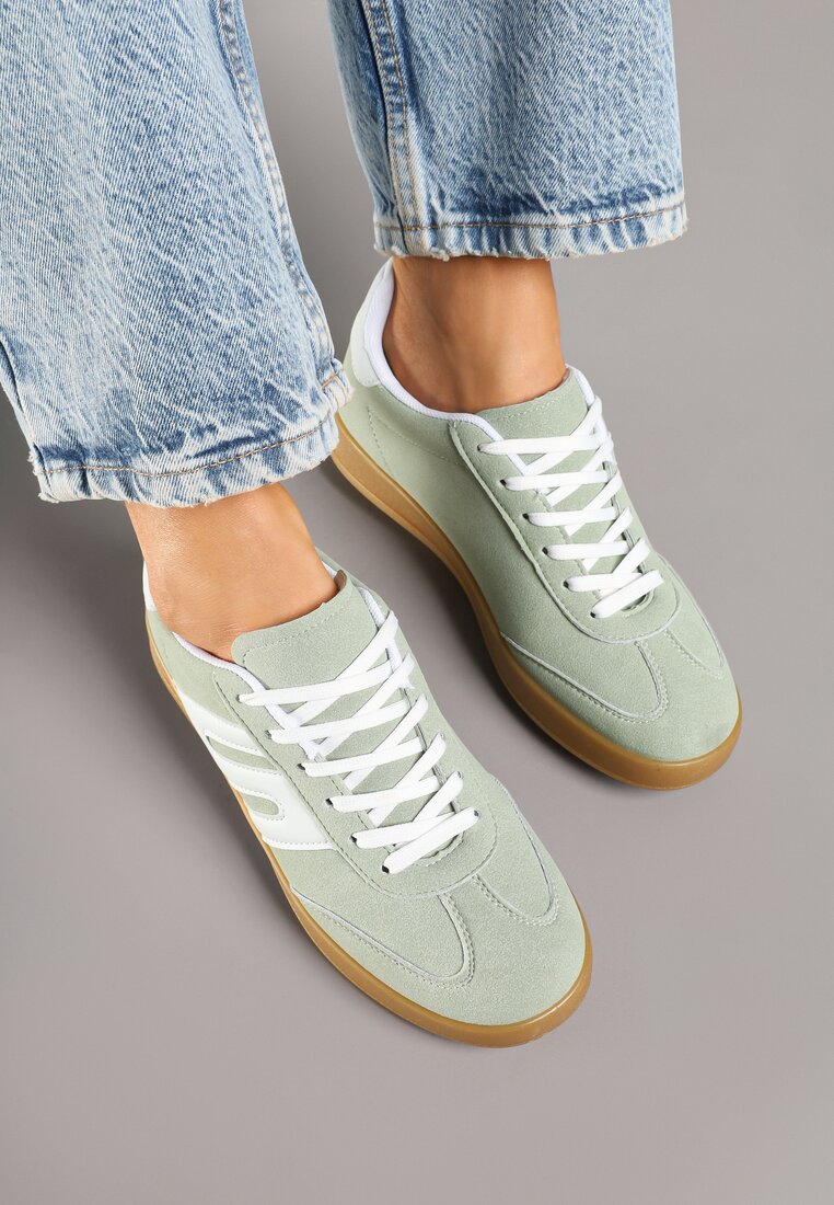 Jasnozielone Sneakersy Kultowe Tenisówki Zdobione Przeszyciami Eveltewia