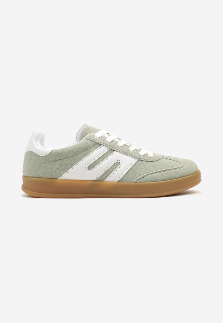 Jasnozielone Sneakersy Kultowe Tenisówki Zdobione Przeszyciami Eveltewia