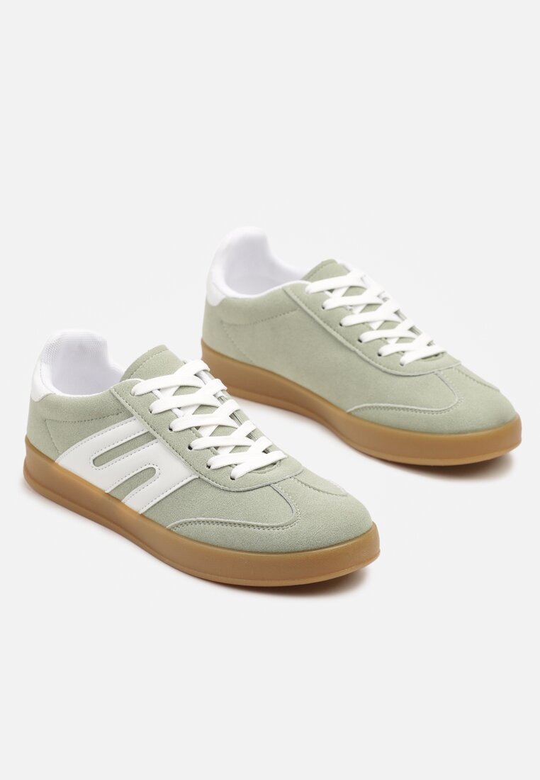 Jasnozielone Sneakersy Kultowe Tenisówki Zdobione Przeszyciami Eveltewia