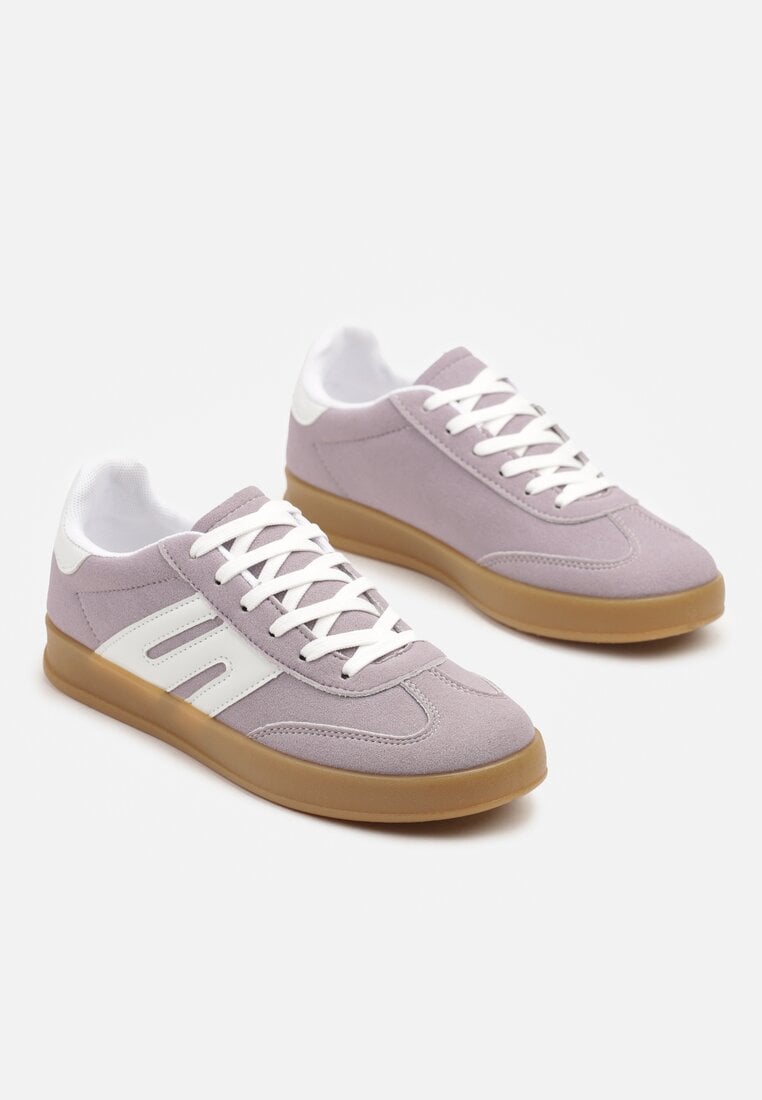 Jasnofioletowe Sneakersy Kultowe Tenisówki Zdobione Przeszyciami Eveltewia