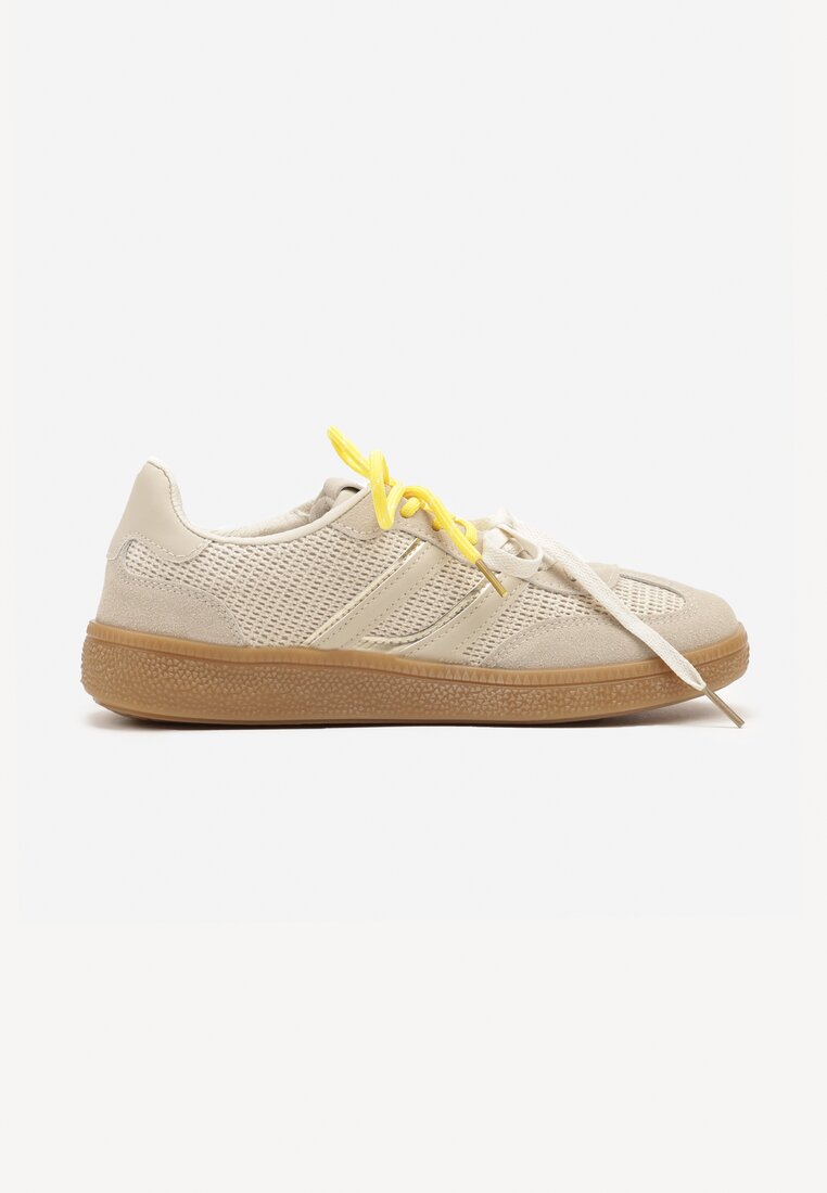 Beżowe Sneakersy z Geometrycznymi Paskami i Podwójnym Wiązaniem Florlevi
